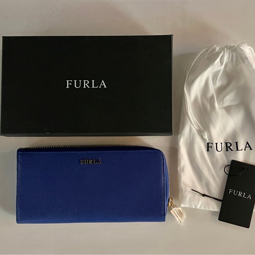 Brand new with tags Furla extra large zip around wallet in ocean blue leather